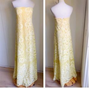 Erin by Erin Fetherson yellow lace strapless gown
